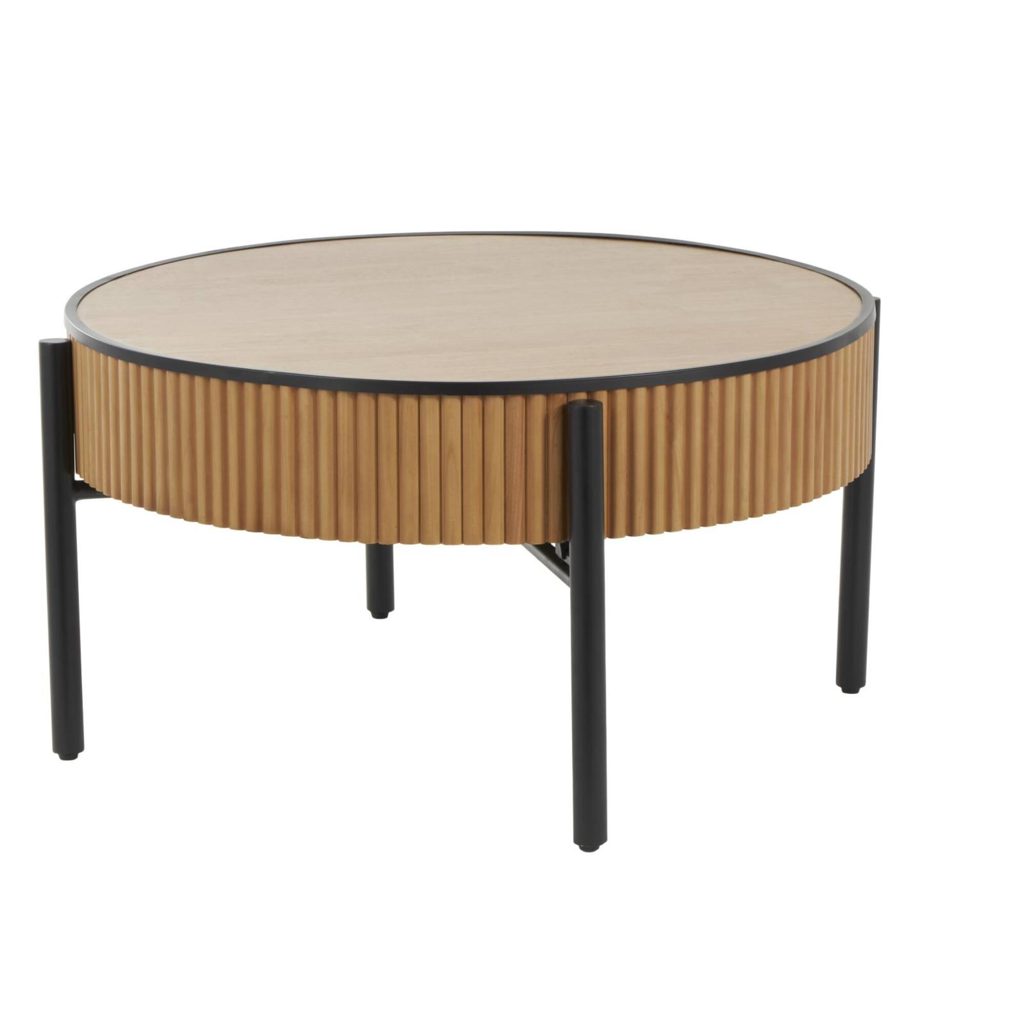 32" Brown Wooden Handmade Slatted Coffee Table with Black Legs